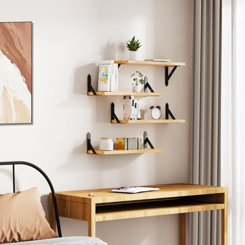 ROMGUAR CRAFT Wood Wall Floating Shelves Set of 4, 17" x 6" - Natural - color: Natural, size: 17" x 6"