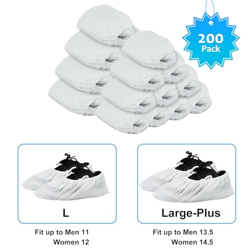 Shoe Covers Disposable 200Pack(100Pairs) White Shoe Booties Cover Non Slip for Home Floors Carpet,fits up to US Women 12 and Men 11 - size: Large