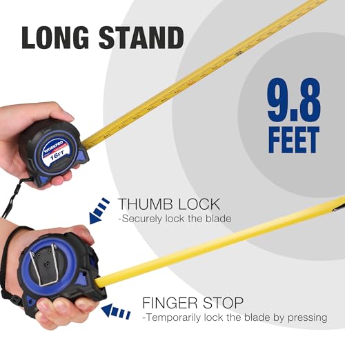 WORKPRO 16FT Tape Measure, 2 Pcs Heavy Duty Retractable Tape Measurement - color: Blue, size: 16FT