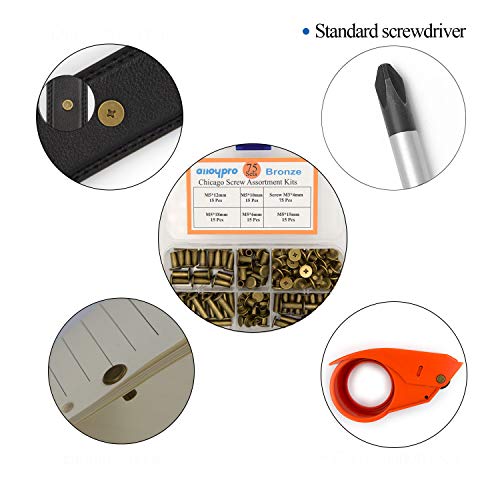 75 Sets Chicago Screws Assorted Kit 5 Sizes Bronze Leather Rivets Screw Rivets Slotted Phillip Head Book Binding Posts Nail Rivet Chicago Bolts for DIY Leather Craft Bookbinding (5 x 6,10,12,15,18) - size: Bronze-6,10,12,15,18