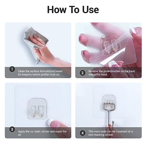 Large Adhesive Hooks, 18 Pack Hold 44lb(Max) Heavy-Duty Sticky Hooks,Waterproof & Rustproof Wall Hook for Hanging Can be Use Kitchen Bathroom Outdoor Ceiling Office, Transparent