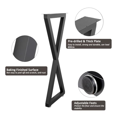 ALLCOS Metal Bar Table Legs, 36 Inch Heavy Duty Dining Table Leg with Adjustment Feet Furniture Legs, Black, Set of 2 - size: 36 Inch