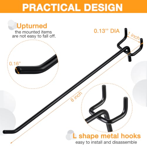 Shimeyao 200 Pcs Peg Board Hooks Stainless Steel Pegs,8 Inch,Black - color: Black, size: 8 Inch