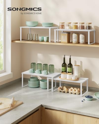 SONGMICS Cabinet Organizer Shelf, Set of 2 Spice Rack, Kitchen Storage - color: Cloud White + Snow White, size: 15.6"w