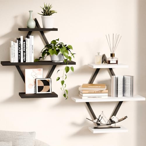 Floating Wall Shelves, Set of 2, Black & White - color: Black & White