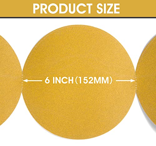 S SATC Premium Gold Sandpaper 6 Inch 100 PCS Sanding Discs 150 Grit Self Adhesive Stickyback Sandpaper Roll Aluminum Oxide PSA Sandpaper Discs for Wood, Metal, and Car Paint - style: 150 Grit