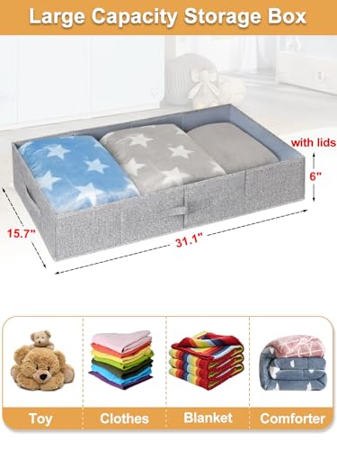 punemi 6 in Tall Under Bed Storage Containers with Lids, 2 Pack, Grey - color: Grey, size: 2 Pack-6 inch Tall-Structured