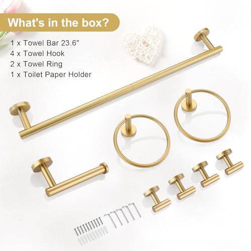 TQKAG 8-Pieces Bathroom Hardware Set, Brushed Gold Towel Bar Set 23.6 Inch - color: Brushed Gold, size: 8-Pieces Set