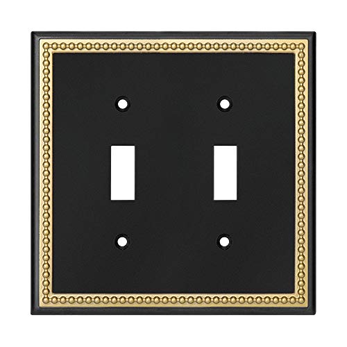 Pearled Frame Decorative Wall Plate Switch Plate Outlet Cover (Double Toggle, Black & Dark Golden) - style: Double Toggle