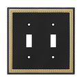 Pearled Frame Decorative Wall Plate Switch Plate Outlet Cover (Double Toggle, Black & Dark Golden) - style: Double Toggle