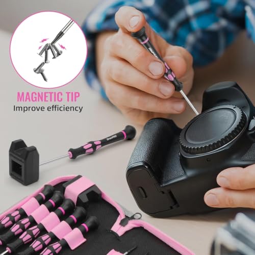 GRENPRO 10-Piece Precision Screwdriver Set, Magnetic Small Screwdrivers with Phillips, Slotted, Torx Star for Eyeglass, Watch, Computer, Laptop, Phone,Pink - color: Pink