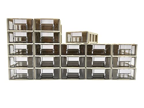 Stackable Storage Drawers Set of 20 with Dividers and Paper Labels - color: Grey