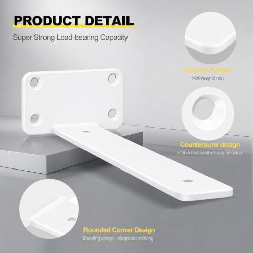 2 Pack - 8 inch White Hidden L Shelf Bracket (1/5 Inch Thicked) Iron Floating Shelf Brackets Rustic Industrial Metal Brackets for Shelf Support - size: 8 Inch, style: White 2 Pack