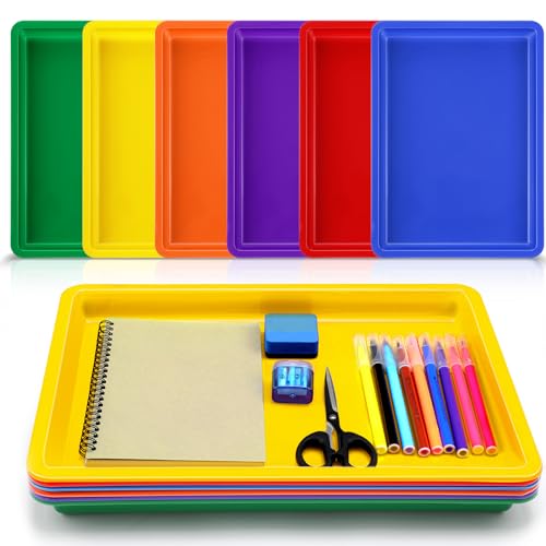 Mifoci 6 Pack Large Plastic Art Trays for Classroom, 16x12x1 Inch,Rainbow - color: Rainbow