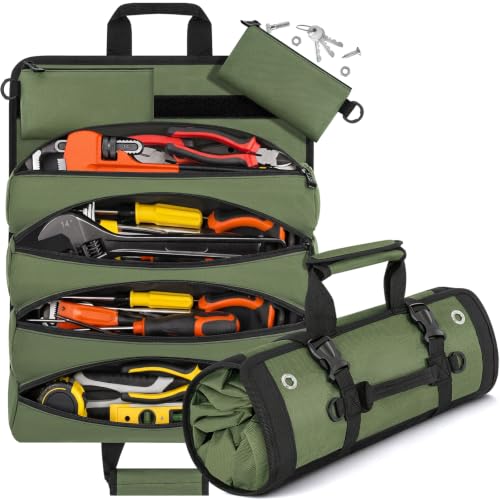 ANILD 15.5 Inch Extra Long Tool Bag Roll Up, Roll Up Tool Bag Organizer - color: Green, size: Large