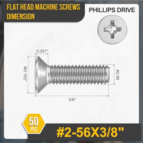DTGN #2-56x3/8 Phillips Flat Head Machine Screw 304 Silver 50PCS - color: Silver, size: #2-56x3/8"