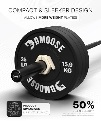 DMoose Fitness Barbell Clips 2 Inch (Pair) - Quick Release Olympic Barbell Clamps & Collars with Anti Slip TPR Grip for Secure Weightlifting and Powerlifting - Weight Clips for Bars at Home or Gym - color: Beige, style: Non Magnetic