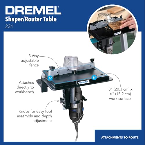 Dremel 231 Portable Rotary Tool Shaper and Router Table - Woodworking Attachment - Perfect for Sanding, Shaping, and Trimming Edges, Rotary Tool Accessories