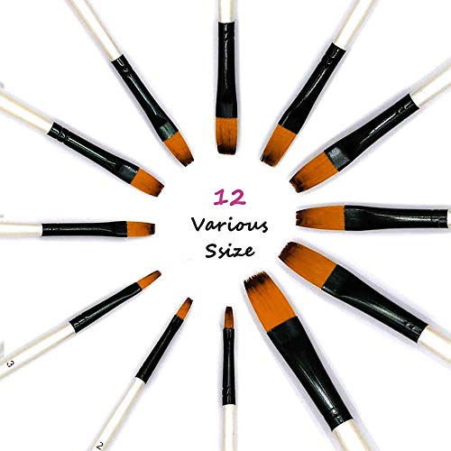 GETHPEN Flat Paint Brush Set for Acrylic Watercolor & Oil Painting,12pcs - style: Flat