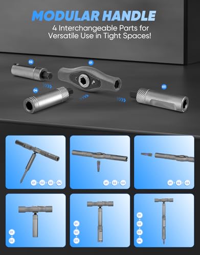 SakerPlus 42-in-1 Magnetic Ratcheting Screwdriver Set with T-Handle(Grey) - color: Grey
