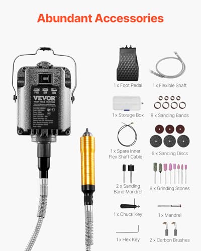 VEVOR Flex Shaft Grinder, 1000W 30,000RPM Electric Flex Shaft Rotary Tool Carver, Multi-functional Hanging Grinding Machine with 31PCS Accessories & Foot Pedal for Carving Buffing Drilling Polishing