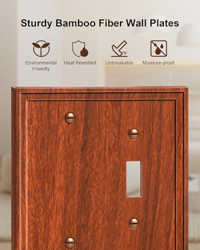 2-Pack Natural Bamboo Fiber Combo Blank/Toggle Light Switch Cover Plate - color: Wood Grain, size: 1 Blank/1 Toggle 2PK