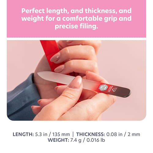 Bona Fide Beauty Czech Glass Nail File for Natural Nails (Black Red) | Crystal nail file for natural nails, etched glass file made in Czech Republic, improve nails, includes red protective case - color: Black/Red