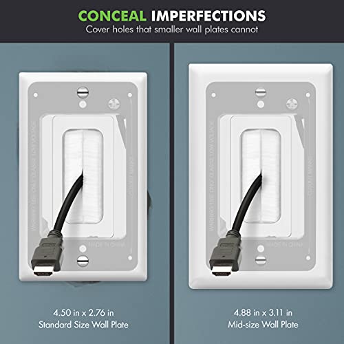 TOPGREENER 1-Gang Bristled Brush Pass-Through Wall Plate, 2-Pack White - size: 1-Gang (4.88" x 3.11")