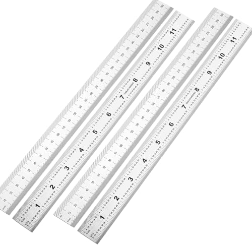 12 Inch Machinist Ruler, 4-Pack Stainless Steel Precision Scale Ruler with Inch/Metric Etched Markings, Dual Side Measuring Rule for Engineers, Drafting, Woodworking - style: 12 Inch