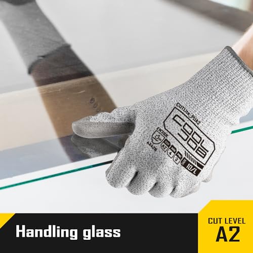 COOLJOB 12/120 Pairs Cut Resistant Work Gloves PU Coating, ANSI A2 A4 A6 A9 - size: Small (Pack of 12)