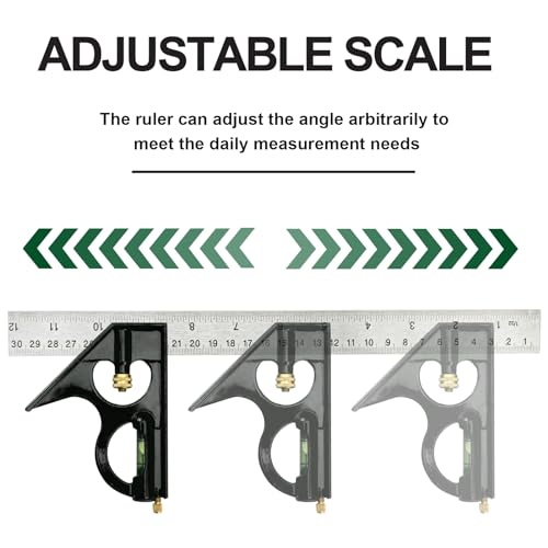 Combination Square Carpentry Tools with Metal-Body, Stainless Steel Blade Ruler, Accurate Woodworking Measure Square with Carpenter - color: Green