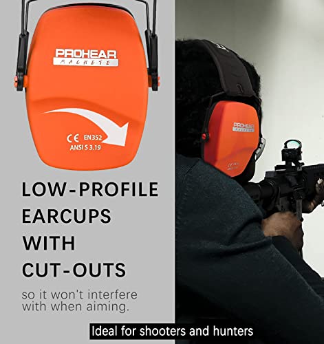 PROHEAR 016 Ear Protection Safety Muffs for Shooting, NRR 26dB Slim Hearing Protector for Gun Range, Hunting - Black and Orange