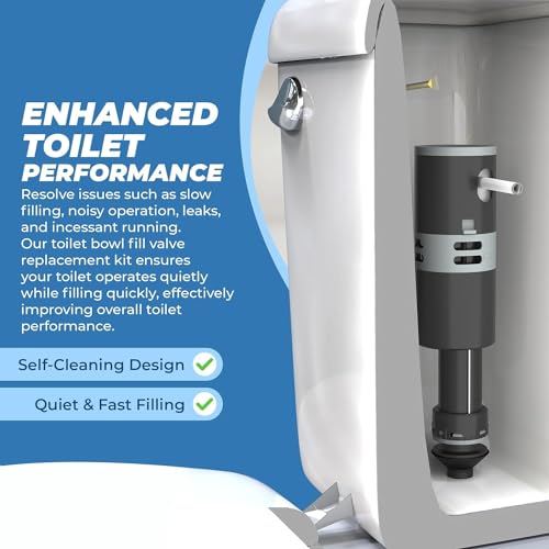 Toilet Fill Valve Replacement, Adjustable 8.7" to 12.2" Toilet Tank Fill Valve, Easy Install, Fix Running Toilet, Quiet Refill, Fits Most Standard Toilets (1 Pack (Single Replacement))