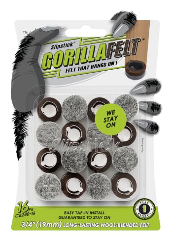 Slipstick GorillaFelt 3/4 Inch Chair Leg Floor Protectors/Felt Glides (Set of 16) Tap On Felt Furniture Pads Guaranteed to Stay On, Round Sliders, CB240-16 - size: 3/4 Inch 16 Pack
