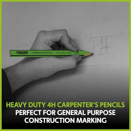 Tracer Carpenter Pencils Hard Lead 4H 12 Pack with Sharpener