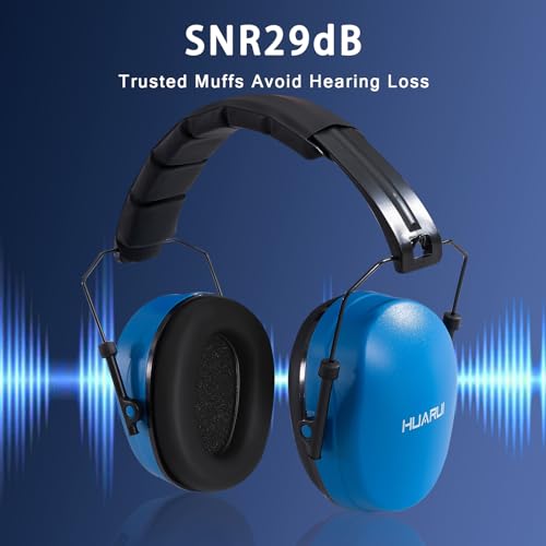 Safety Earmuffs for Ear Protection SNR 29 dB Noise Cancelling Ear muff Shooting Hunting Construction Noise Reduction - color: Blue