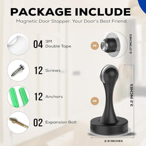 OmHome 2 Pack Magnetic Door Stop Soft Magnetic Door Catch, Magnetic Door Stoppers for Bottom of Door, Practical and No-Drill Solution with 3M Self Adhesive Pads to Hold