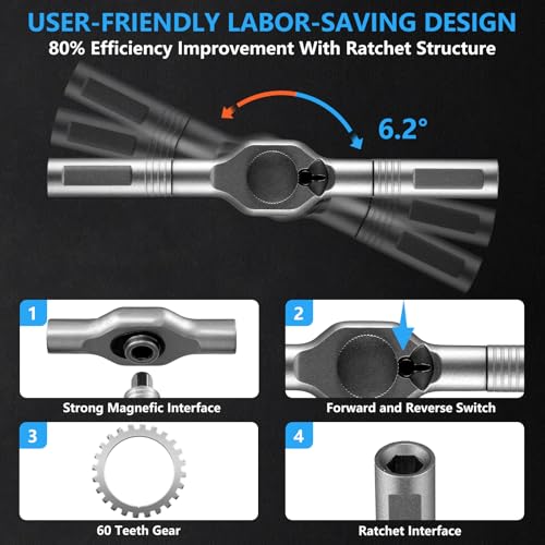 50-in-1 Magnetic Ratchet Screwdriver Set, S2 Steel T Handle Repair Tool Kit | Furniture, Computer, Bicycle, Appliance, DIY, Electronics, Portable Case, 48 Bits, Color-Coded, 80% Effort-Saving