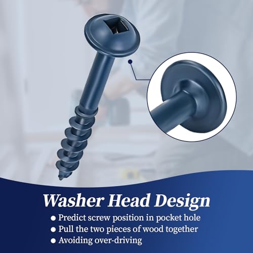 Pocket Hole Screws #8 x 1-1/2", Goobetter Pocket Screws 1-1/2 Inch 600 Pcs for Exterior, Washer Head with Square Drive, Coarse Thread, Blue Coated, Self Tapping, 100MM Drive Bit Included - size: #8 x 1-1/2"