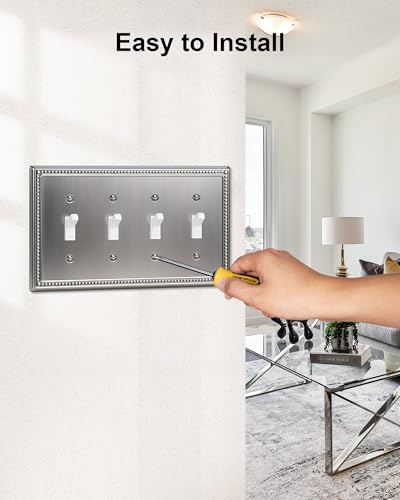 2-Pack Quad Toggle Light Switch Cover Plate, Heirloom Silver - color: Heirloom Silver, size: Quad Toggle 2PK