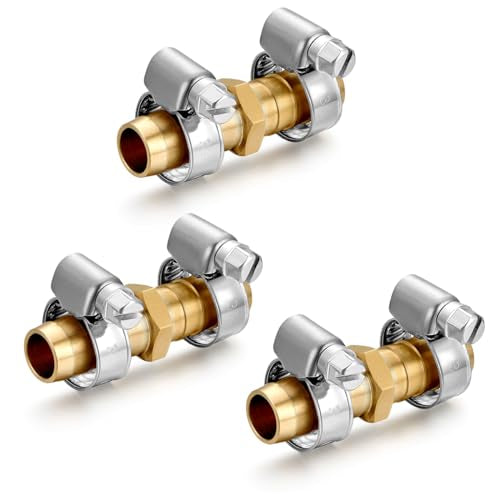 Solid Brass Garden Hose Repair Connector with Clamps Hose Repair Kit, 1/2"Barb Garden Hose Fittings (1/2"Barb-3 Set) - color: 1/2"Barb-3 Set
