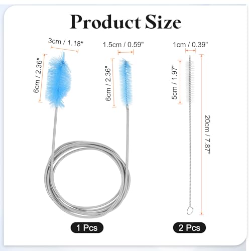 HARFINGTON 3pcs Flexible Long Drain Brush Straw Cleaner Set 78.74" Stainless Steel Double Ended Hose Brush with 8" Nylon Long Tube Pipe Cleaning for Fish Tank Sink Pipe, Blue - color: Blue, size: 200cm