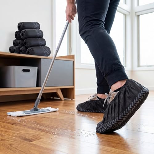 X-Large 150 Pack Shoe Covers Disposable Non-Slip, Thick Non-Woven Fabric, Stretchable Fits Up to Size 13 US Men, Floor Protection for Construction, Carpet, Office & Home Use