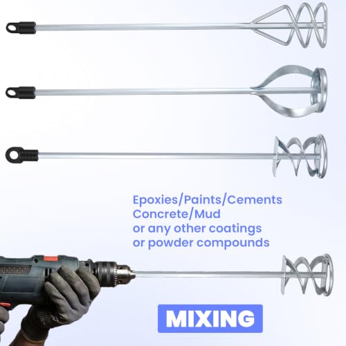 Set of 3 Paint Mixer for Drill, Paint Stirrer for Epoxy Resin, Mud, Cement Blades, 15.7" Mixing Paddles & 2.3" Impeller, Silver