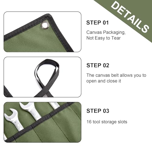 Wrench Organizer, Tool Roll Pouch,16-Pocket Waterproof Oxford Cloth - color: Army Green