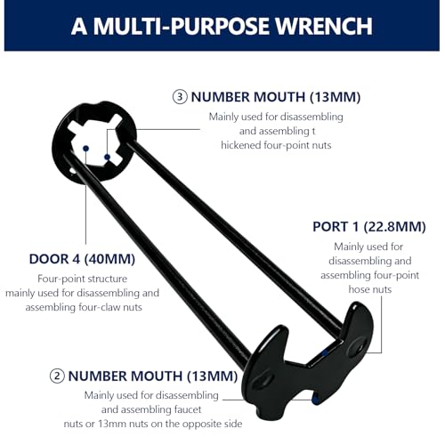 2Pcs Sink Wrench Faucet Tool, Multi-Purpose Basin Wrench with 8 Sizes, Plumbing Wrench for Under Sink Repair, Install & Remove Faucet Nuts, Hose Nuts, Pipe Fittings