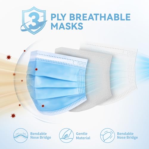 Disposable Face Masks 100 Pack, 3-Ply Breathable Masks with Soft Comfortable Earloops, Adjustable Nose Clip for Office, Travel, School & Public Use, Blue - color: Blue