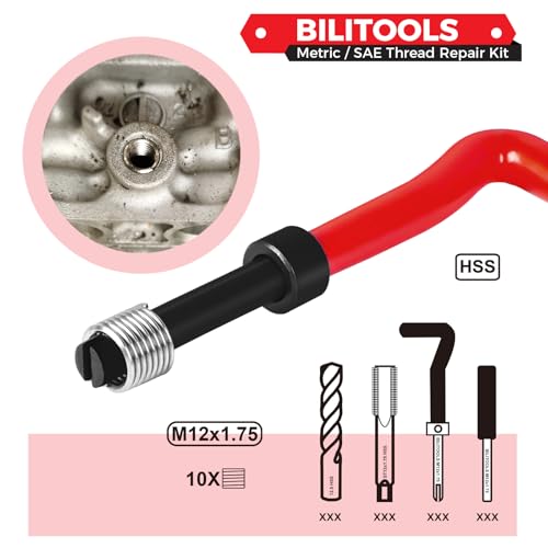 BILITOOLS M12x1.75 Helicoil Thread Repair Kit Metric, HSS Drill Heli Coil Repair Kit - size: M12 x 1.75, style: Metric