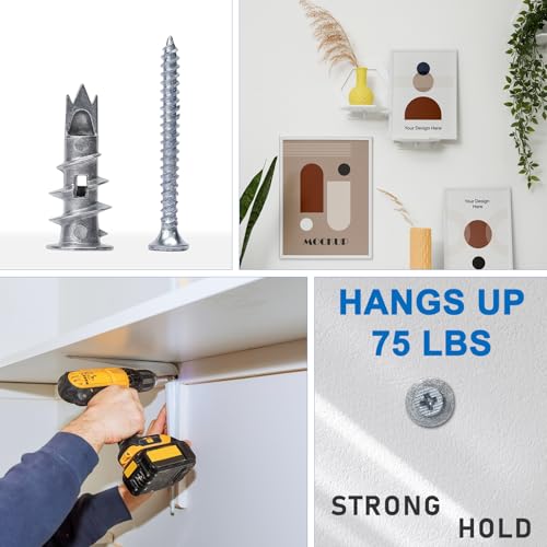 Zinc Self-Drilling Drywall Anchors with Screws Kit, 104 Pack 3 Size, 52 Heavy Duty Metal Wall Anchors and 52 Screws - size: 3size-52pcs