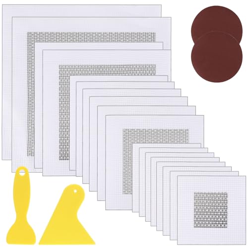 22 Pcs Drywall Repair Kit, 2/4/6/8 Inch Dry Wall Patch Kits, Self Adhesive Aluminum Mesh with Scraper and Sandpaper for Hole Repair